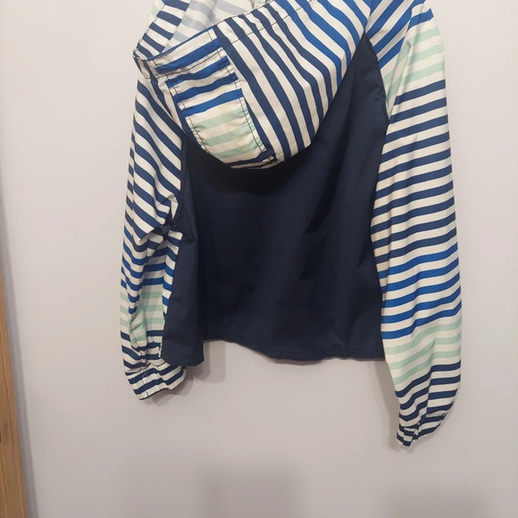 Hunter for Target-Hooded Half Zip Rain Jacket-Sz M kids Blue Teal striped Pull - Picture 9 of 11